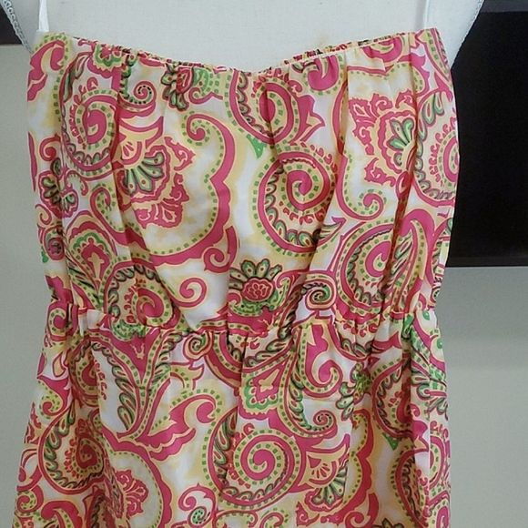 Britt Ryan Boho Gypsy Cream Paisley Ruffled Strapless Silk Blend Mini Dress - Picture 7 of 11